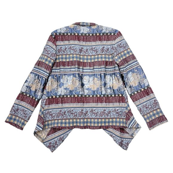 Alberto Makali Jacket Womens Size Medium Red Blue Open Front Satin Floral Stripe - Picture 2 of 8